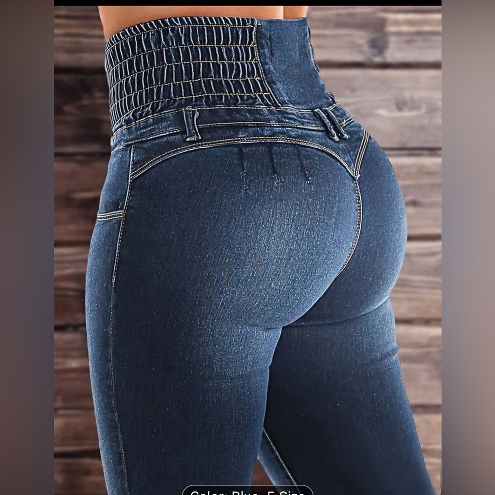 Women's High-Waist Bootcut Jeans Sexy Stretch Denim Deep Blue Blend Flare Leg M - Picture 3 of 15